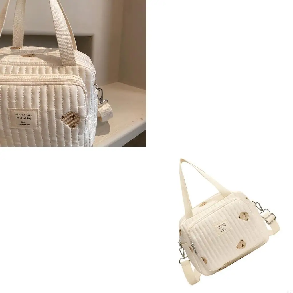 

Embroidered Diaper Bag for Moms, Fashionable Flower/Bear Baby Organiser Case with Adjustable Strap 425F