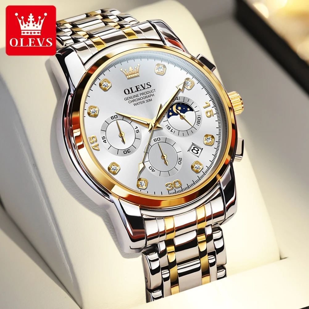 OLEVS 2889 NEW Fashion Quartz Business Watch For Men Stainless Steel 30M Waterproof Wristwatches Chronograph Luxury Man Watch