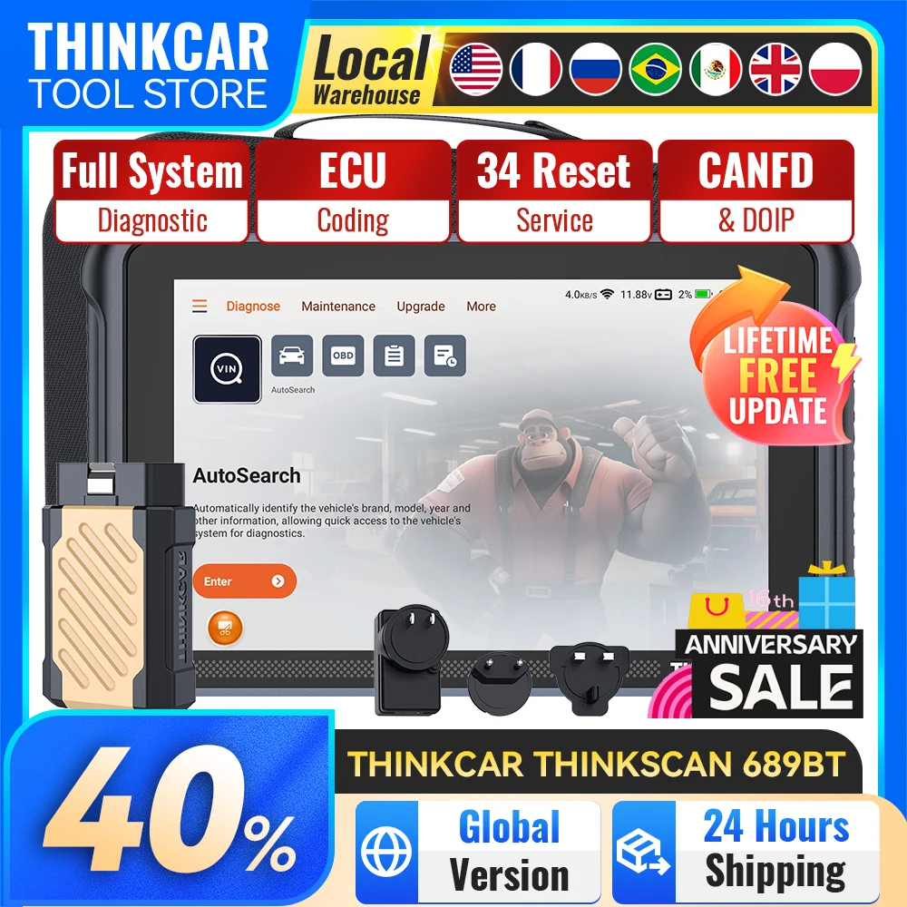 

Диагностический сканер THINKCAR Thinkscan 689BT для полной диагностики автомобиля, с пожизненной бесплатной поддержкой, кодированием ЭБУ, поддержкой CANFD и DOIP.