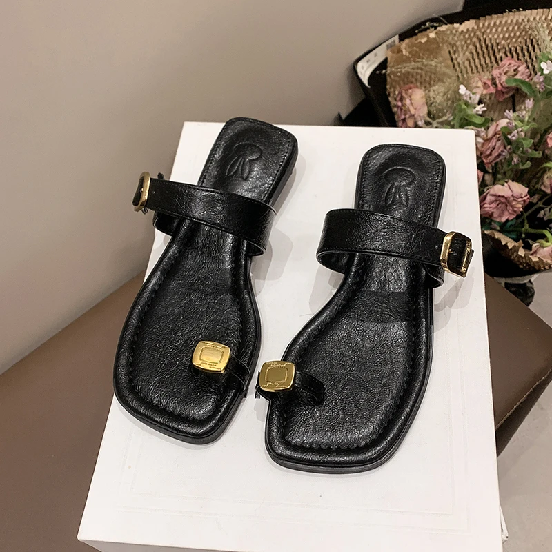 Low Heel Square Heel Modern Slippers Summer Outside 2024 High Quality Women's Shoes Solid Shallow Novelty Women's Slippers