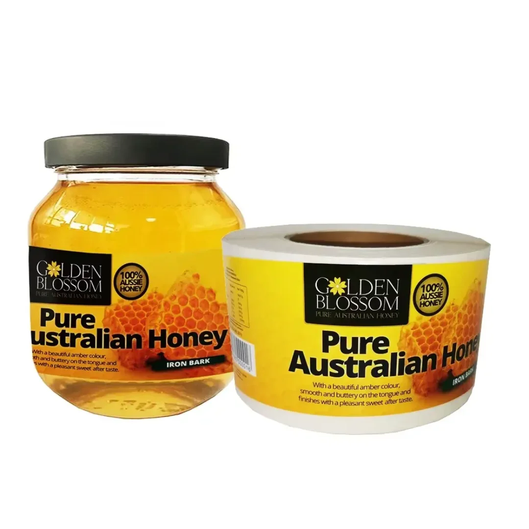 High-quality Custom Gold/Transparent/Food/Bottle Printing Self-adhesive Roll Paper Honey Sticker Label Logo