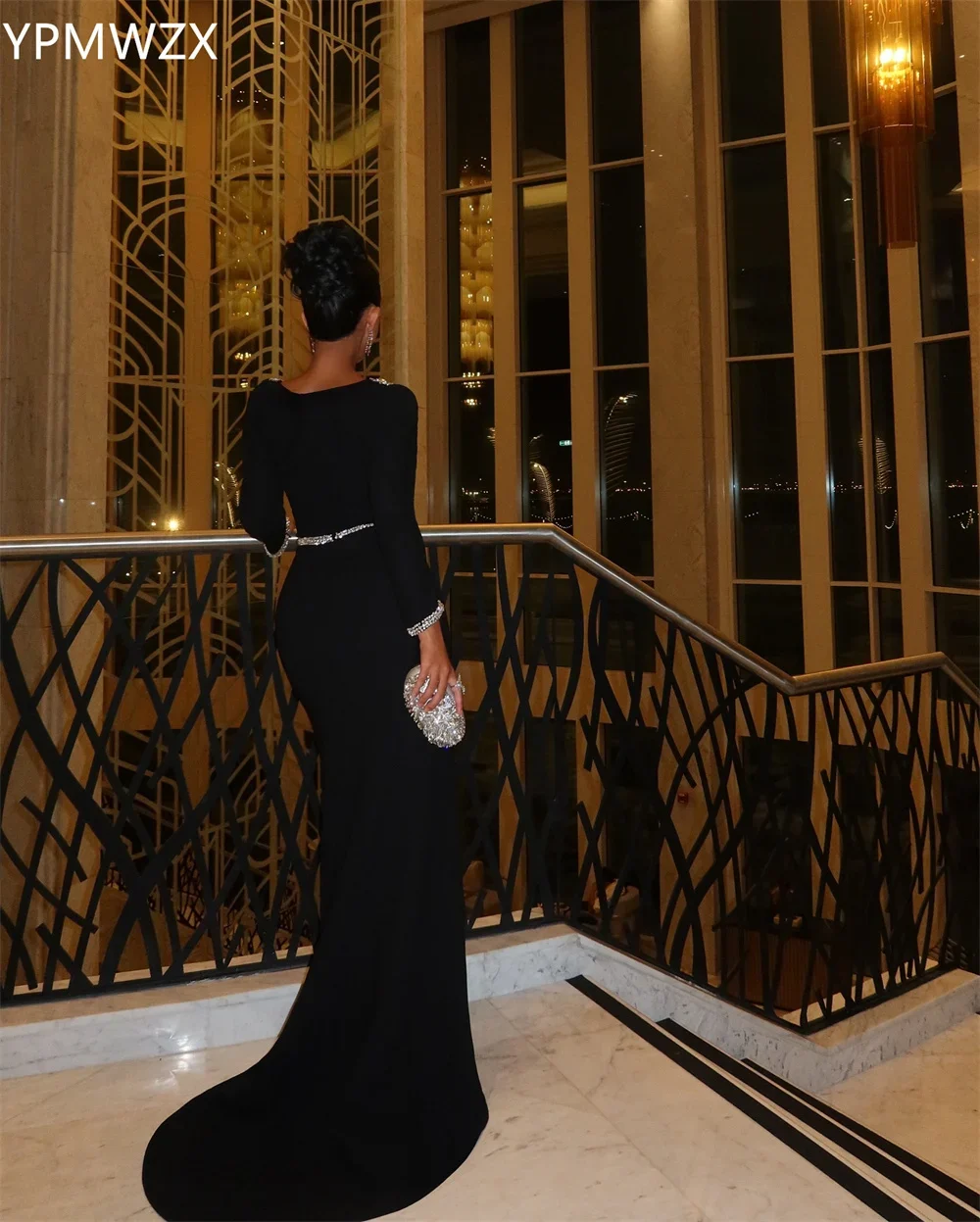 Maßgeschneidertes Abendkleid für Damen, formelles Abendkleid YPMWZX U-Ausschnitt, Meerjungfrau, bodenlange Röcke, Perlen, maßgeschneiderte Anlasskleider