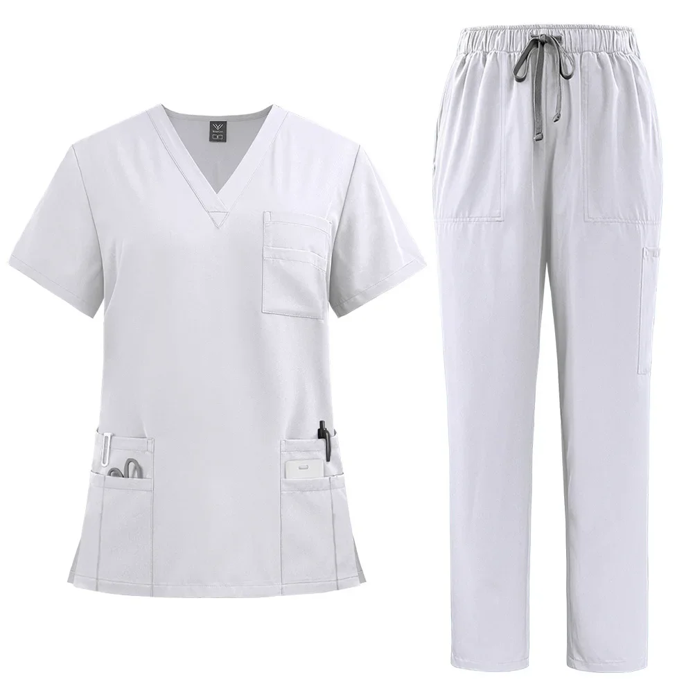 Slim Fit uniformes médicos para mulheres, calças retas, enfermeiros acessórios, roupas de trabalho, clínica odontológica, salão de beleza tops