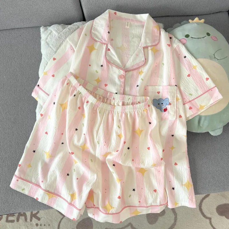 

Summer Comfortable Women's Pajama Set Elephant Cartoon Cute Girl Home Clothes Two Piece Set Breathable Loose Short Sleeve Shorts