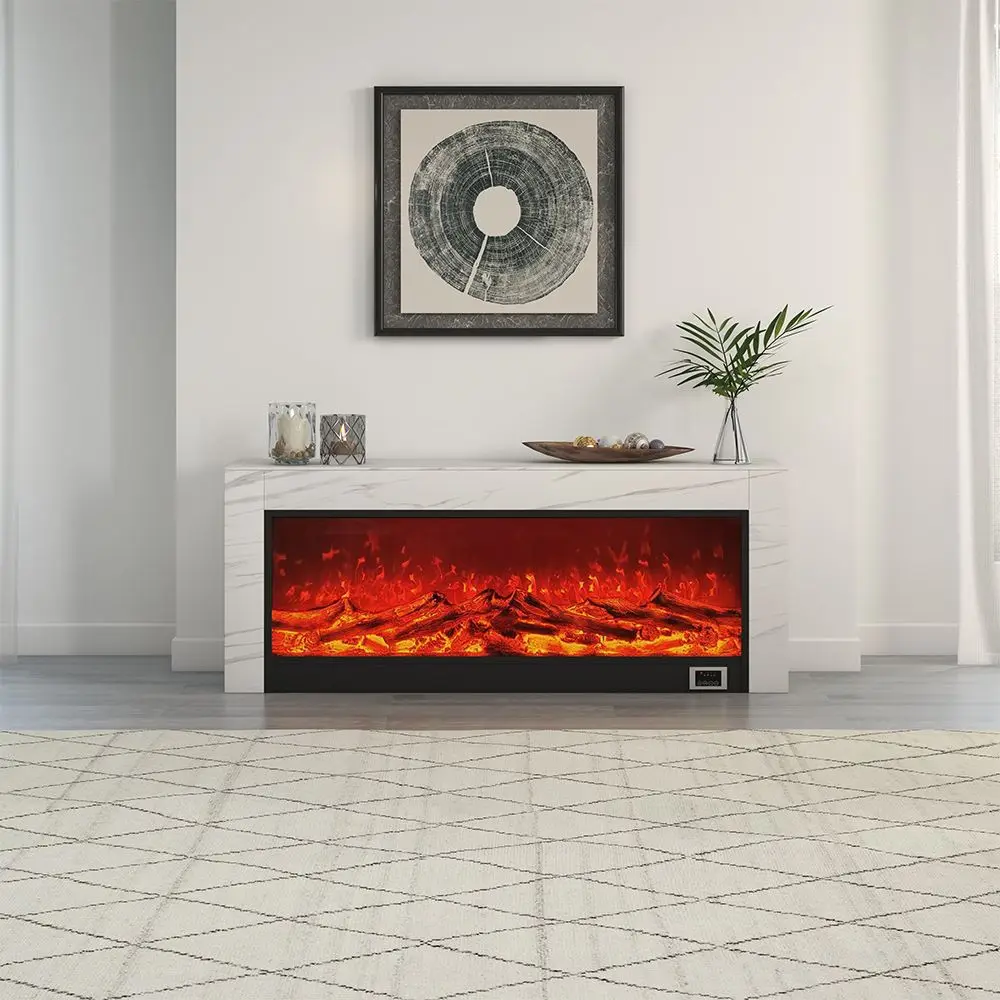 Electronic fireplace rock panel TV cabinet 3D simulation flame decoration background wall villa entrance floor cabinet