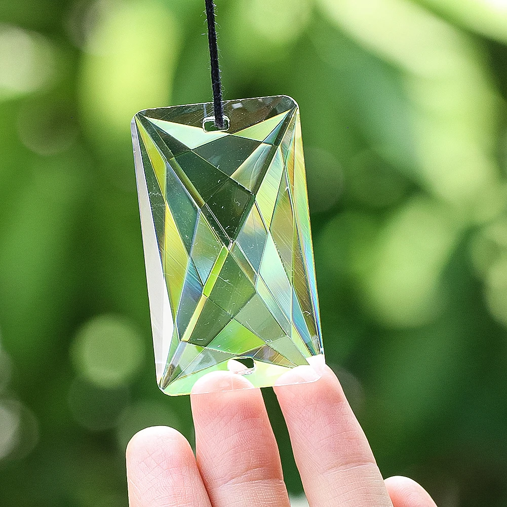 Clear Crystal Pendant Suncatcher Rectangular Prism Chandelier Parts Replacement Glass Faceted Suspension Bead Chain Connector