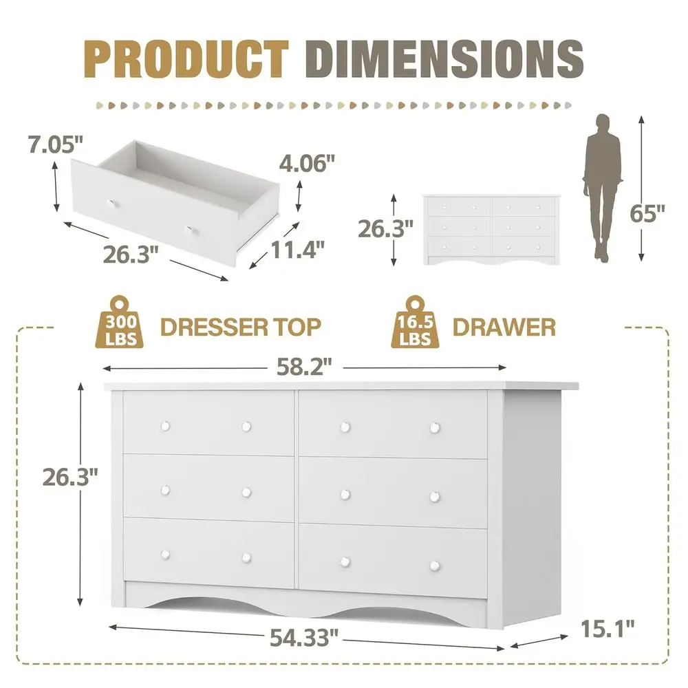 Komody DAFIFY z 6 szufladami, nowoczesne drewniane komody, szafka RTV do salonu, białe szafy do przedpokoju