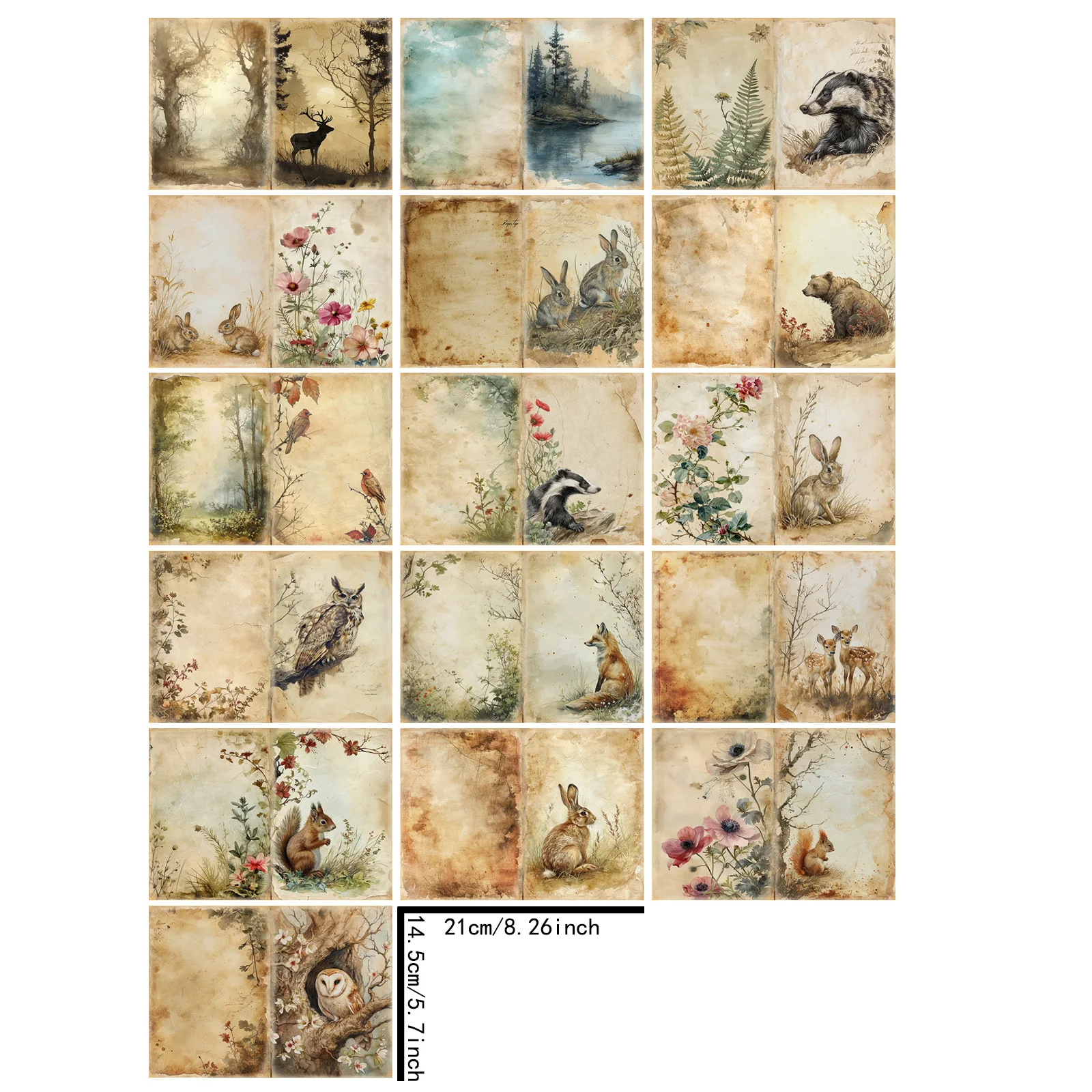 16 Sheets A5 Size Wild Animals Forest Lakeside Background Vintage Grunge Journal Planning Scrapbooking