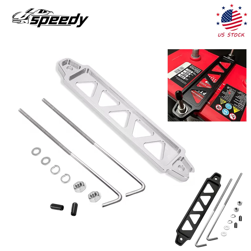 

Universal Battery Fixed Bracket Battery Retaining Clamp Tie Down Holder Aluminum Black/Silver