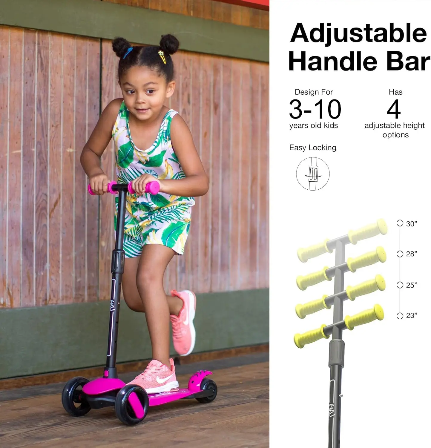 Scooter per bambini dai 3 ai 10 anni con ruote Flash, Scooter per bambini 4 altezza regolabile, ruote a LED in PU Extra-larghe per Scooter per bambini, 3 ruote