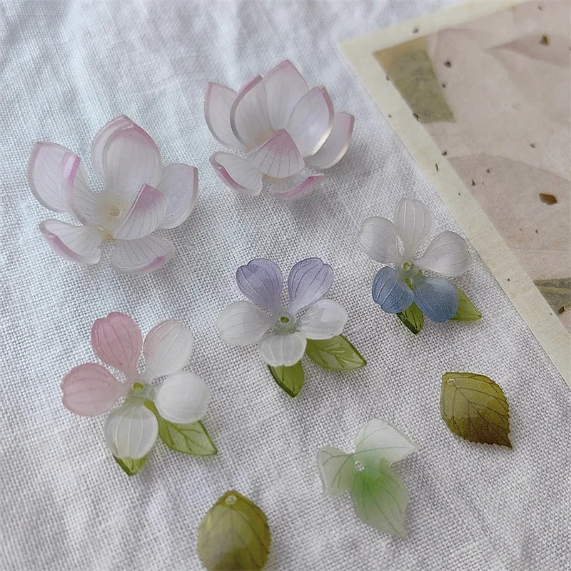 Free shipping 50pcs/lot color print cartoon flowers shape acrylic handmade floral beads diy jewelry garment hair accessory