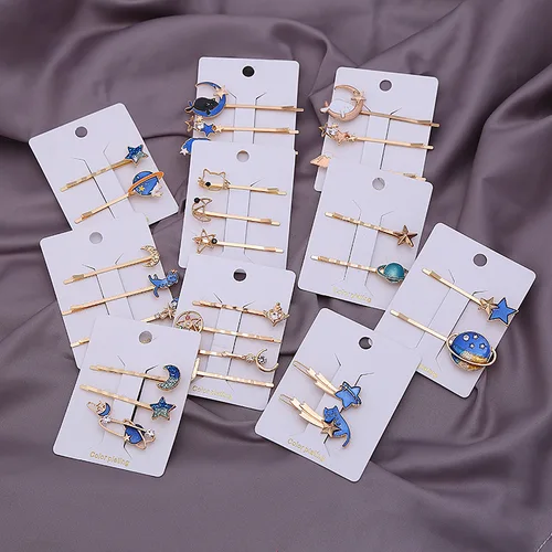 Horquillas Celestial Kawaii, pinzas para el cabello japonesas de estrella, Luna y gato, pasadores con flequillo lateral, pinzas para el cabello para niñas, conjunto de regalo, accesorios para el cabello