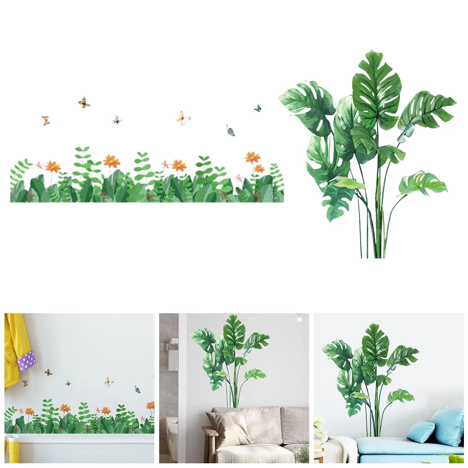 

Green Plant Wall Sticker Accessory Art Wall for Restroom Office TV Backdrop
