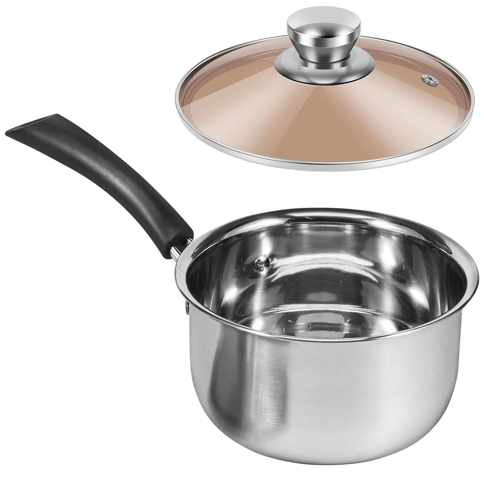 Saucepan Stainless Steel Small Sauce Pan Milk Pot with Glass Lid Heat-resisting Handle Dishwasher Safe Sauce Pot for Cooking