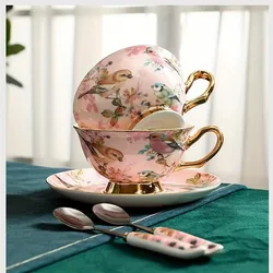 1set Vintage European Elegance Teacup Set 200ml Ceramic Trio Cup Saucer Spoon Exquisite Design for Afternoon Tea Drinkware Gift