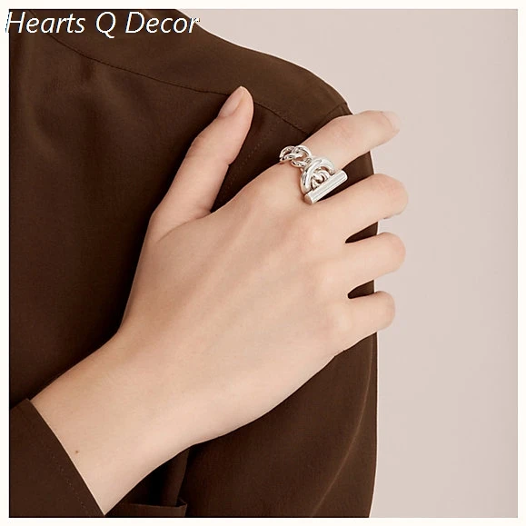 Brass Geo Buckle Chained Rings Punk Style Designer Club Cocktail  Party Gown Amazing Gift Trendy Boho Korean Japan