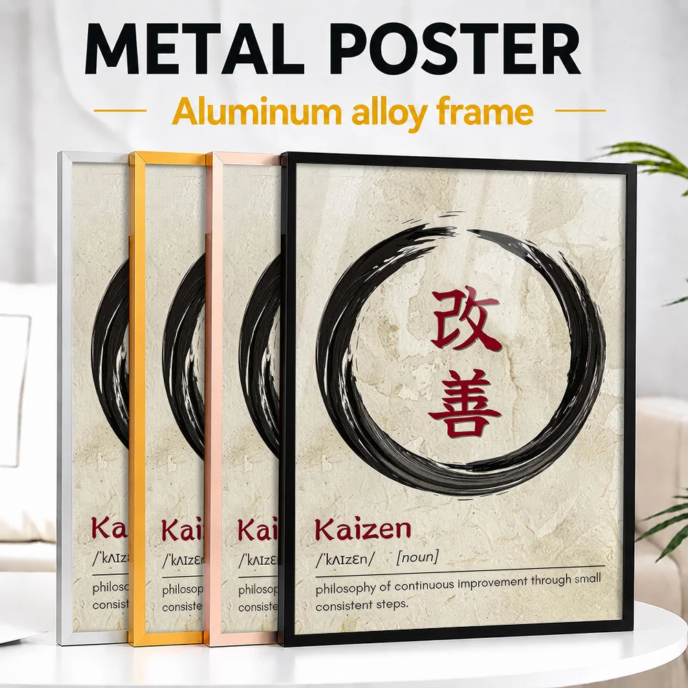 Kaizen Philosophy Definition Metal Poster With Aluminum Alloy Frame Personalized Japanese Culture Tribute Wall Art For Tea Room