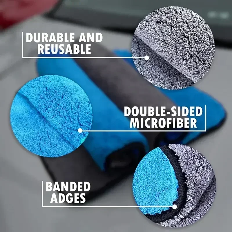 1/5Pcs Microfiber Car Wash Towels High Quality Blue Extra Soft Cleaning Duster Towel Auto Detailing Wash Tool Accessories