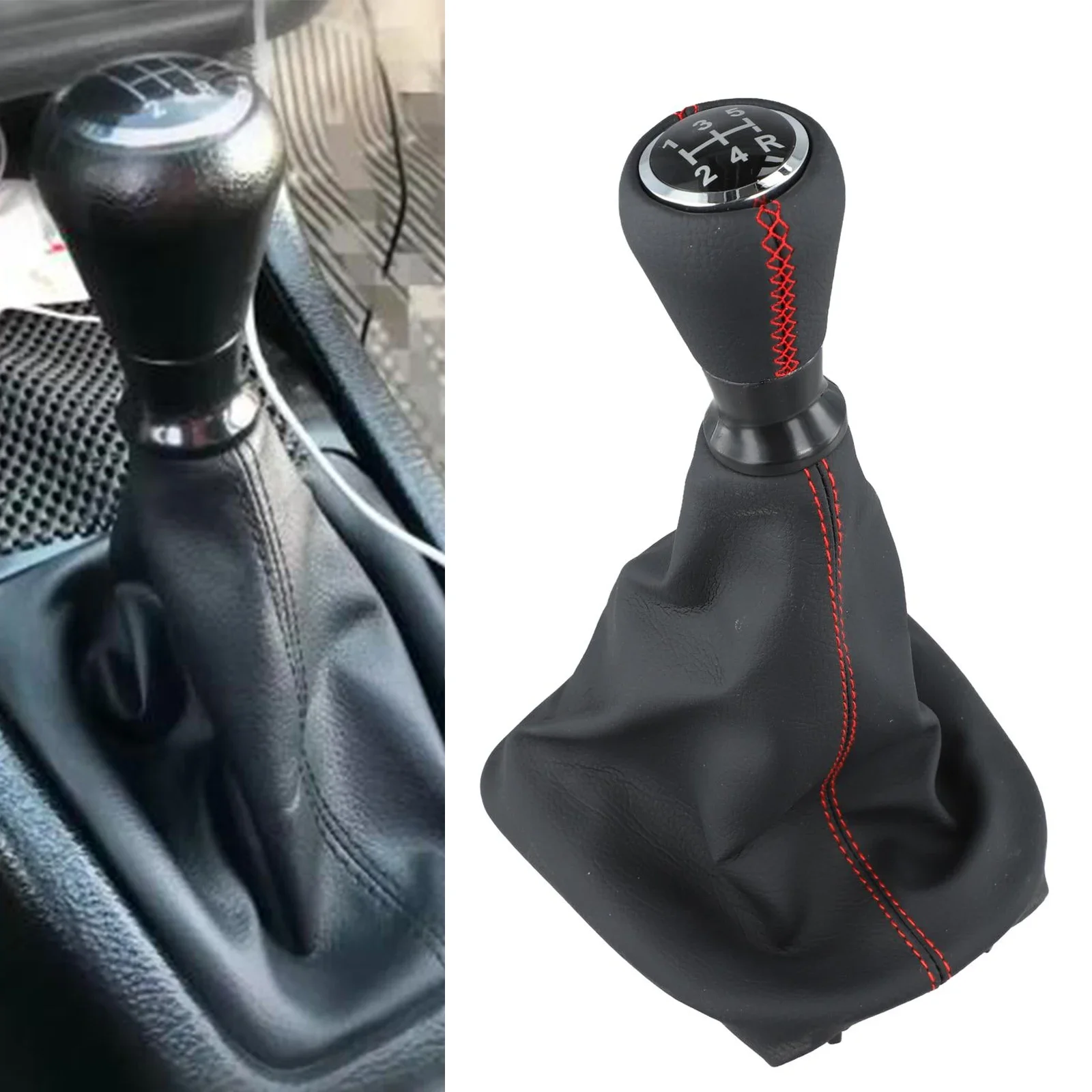 

Ручка переключения передач для Peugeot 207/307, кожаная, с красной строчкой, накладка на ручку КПП, улучшение интерьера автомобиля