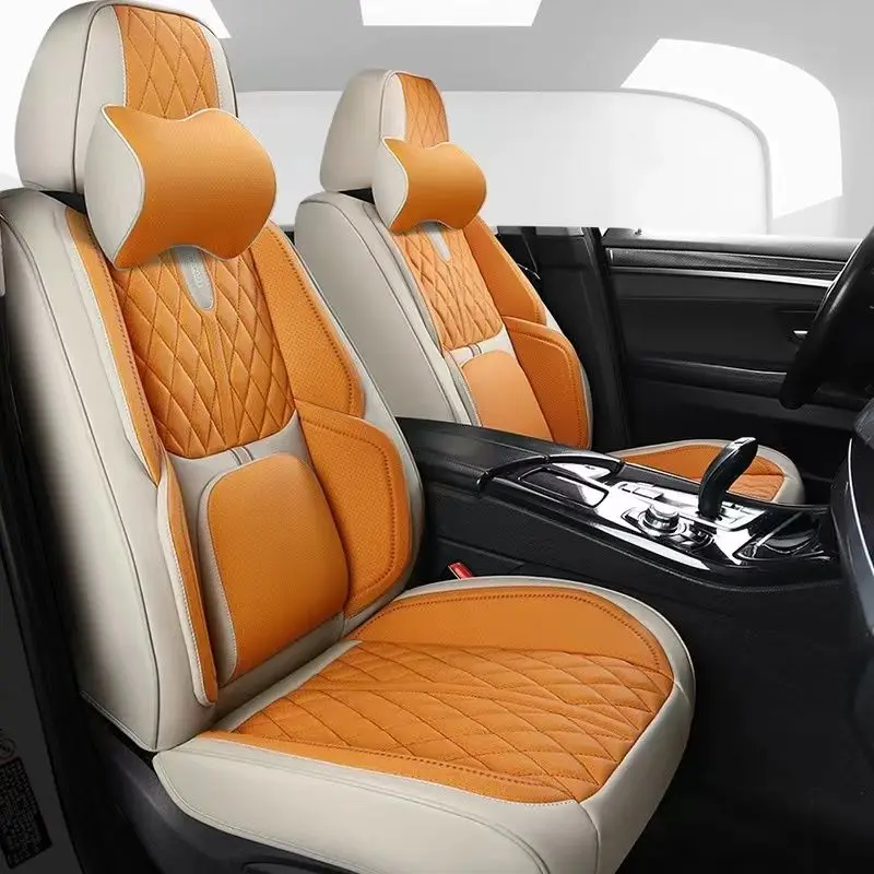 Universal Car Seat Kits Covers Durable ECO Diamond Lattice Quality Leather Seat Cover for 90% Sedan SUV 5-Seaters Car