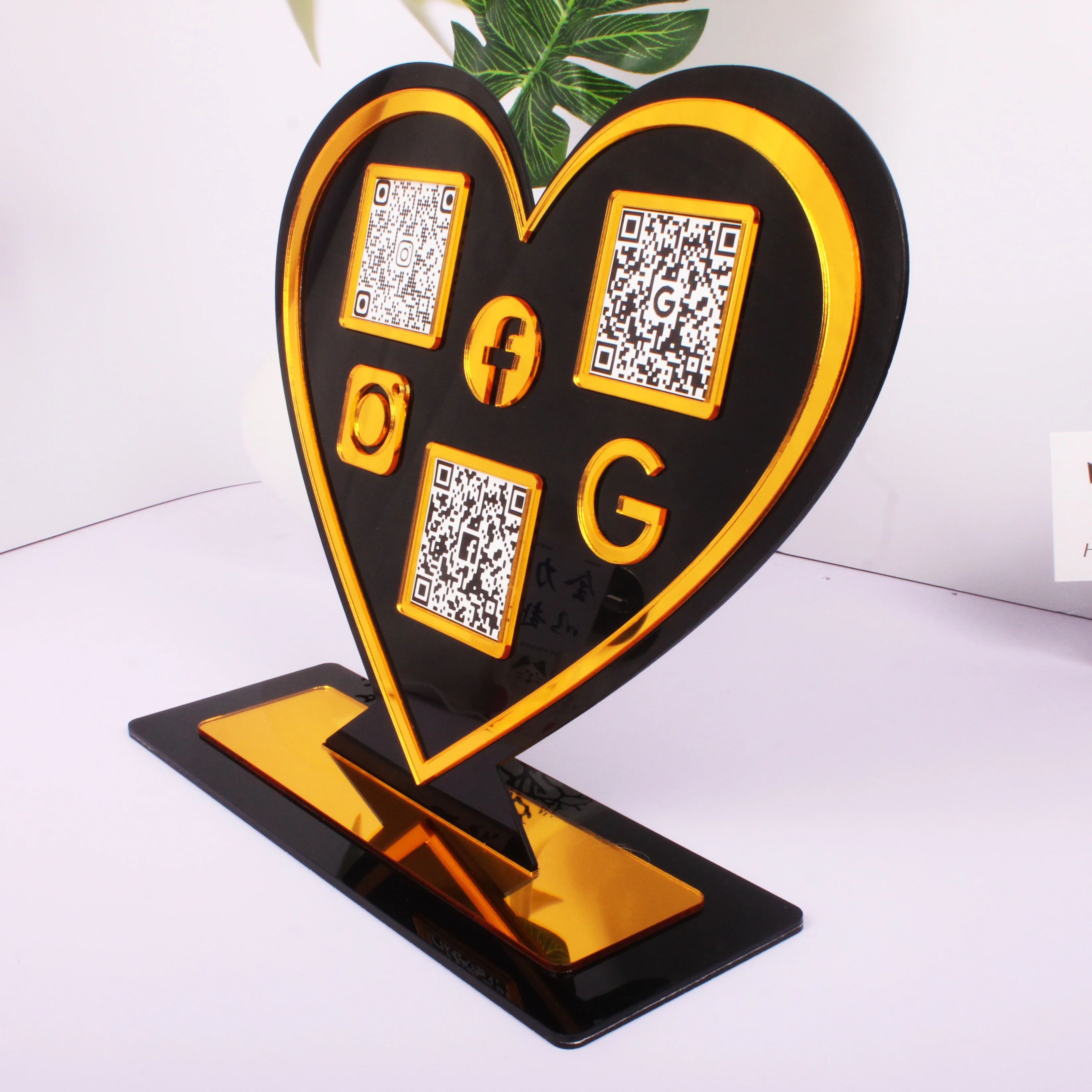 علامات الوسائط الاجتماعية للأعمال، مسح رمز الاستجابة السريعة، مخصص، اتبع لوحة أيقونة ذهبية من الأكريليك الدائمة، Instagram Facebook Google Sign #2
