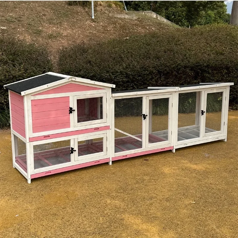 Kindergarten pet cage outdoor solid wood luxury rabbit villa with tray nest plus size