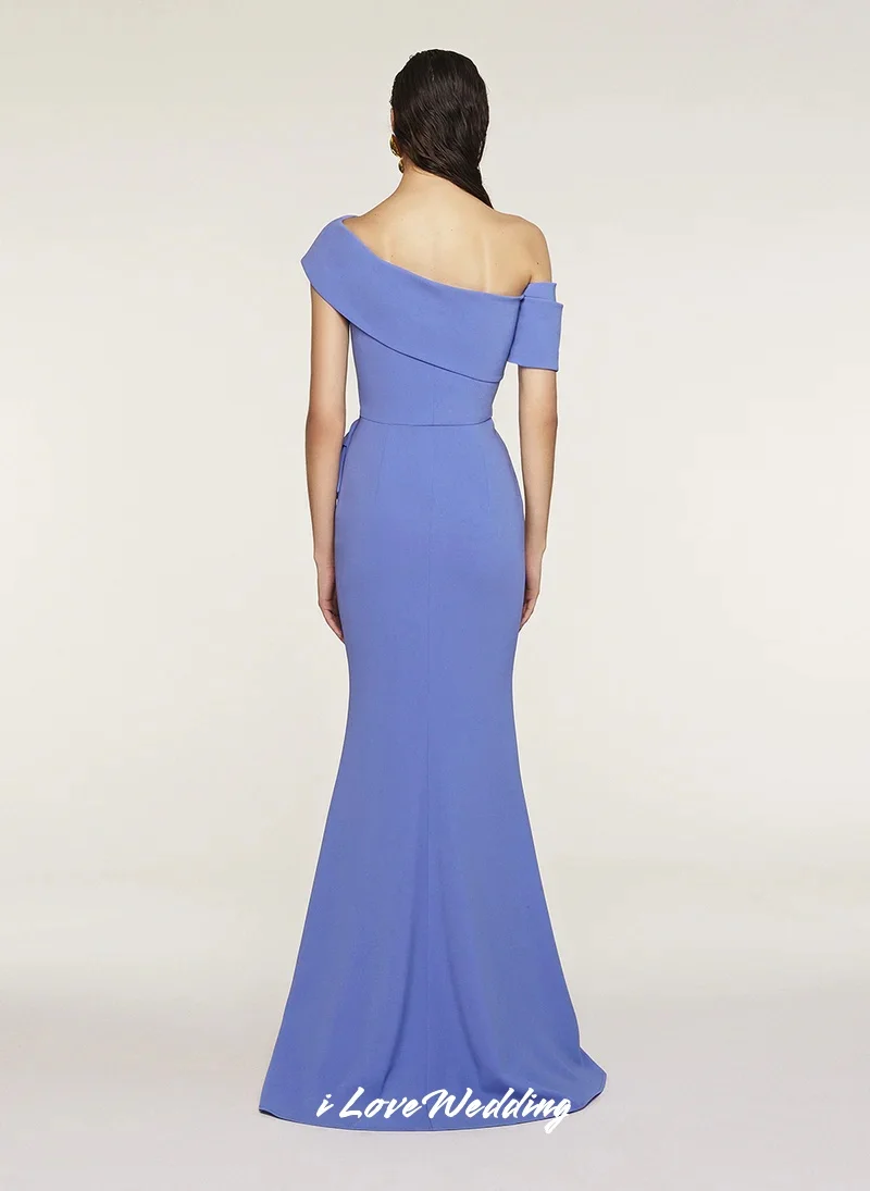 Vestidos de Noche azules con hombros descubiertos, vestido de fiesta de boda elegante hasta el suelo de sirena plisado sin mangas de satén 2025, personalizado