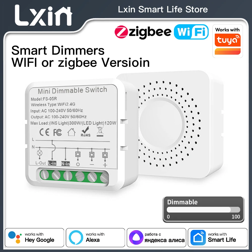 Lxin Tuya Dimmer Switch Module, WIFI or Zigbee DIY Smart Light Dimmers LED Adjust Brightness Controller, Voice with Alexa Google