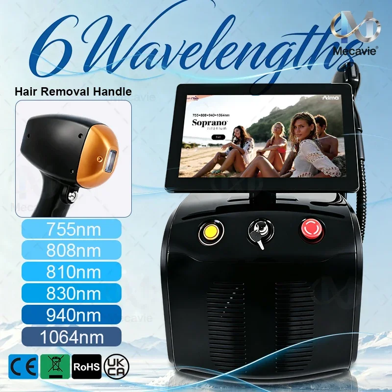 Mecavie 6000W Diode Hair Reduction Equipment, Four‑Wavelength 0‑5℃ Ice‑Cool Handle, Multi‑Language System For Esthetic Salon Spa