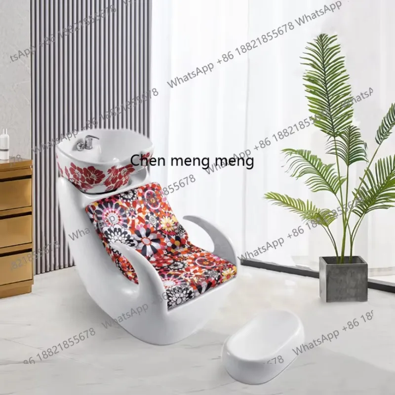 Simple hairdressing shampoo bed ceramic deep basin barber shop can sit semi-reclining flush bed pedal H