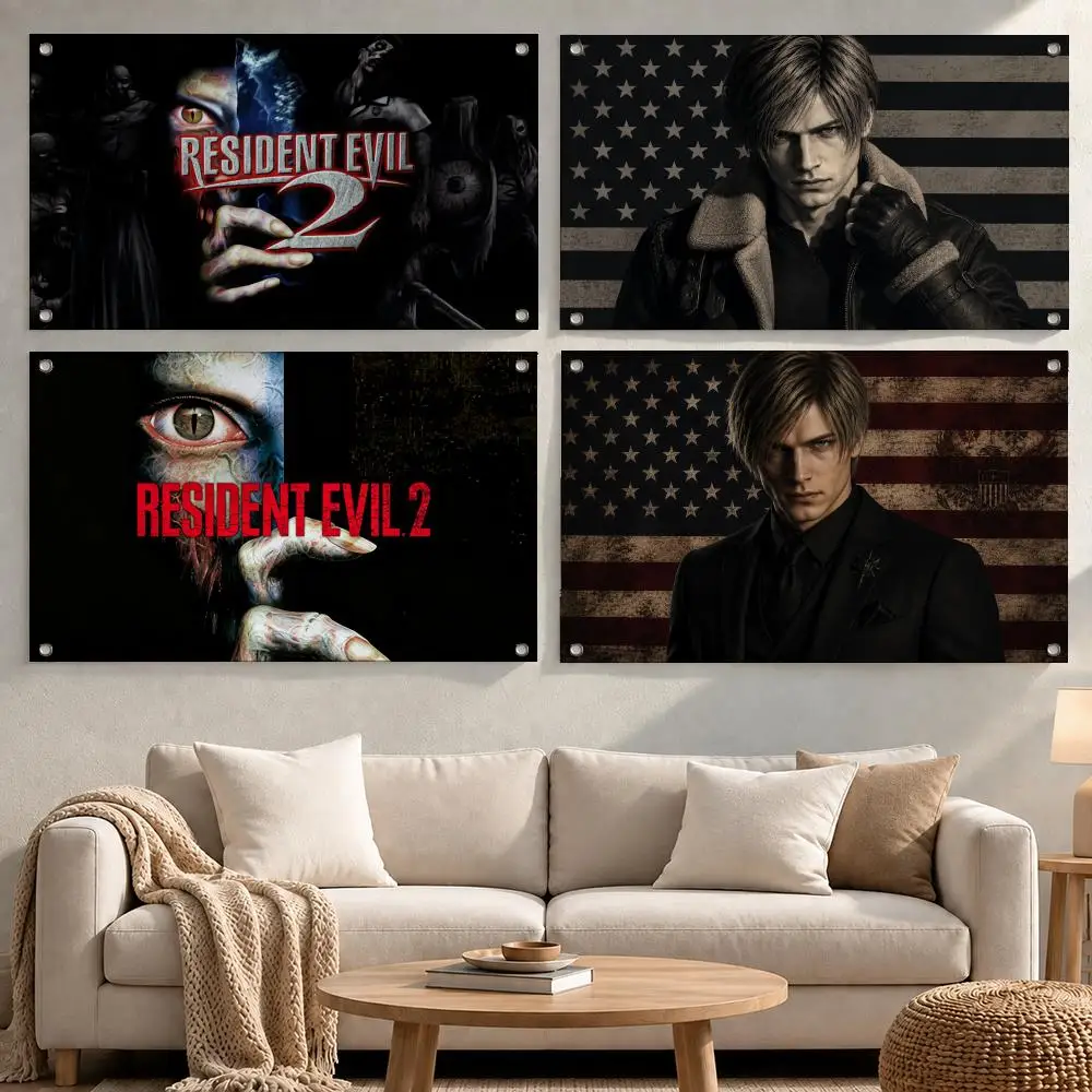 Game Leon S. Kennedy Flags Minimalist Fabric Banner Flags Garden Shop Bedroom Festival Birthday Wall Decor