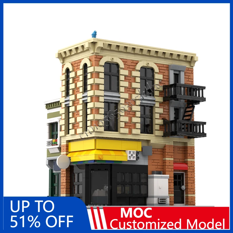 

2355 шт., городская уличная сцена, угол, продуктовый MOC, модульный строительный блок, модель, популярный дизайн, сборка своими руками, игрушка в подарок