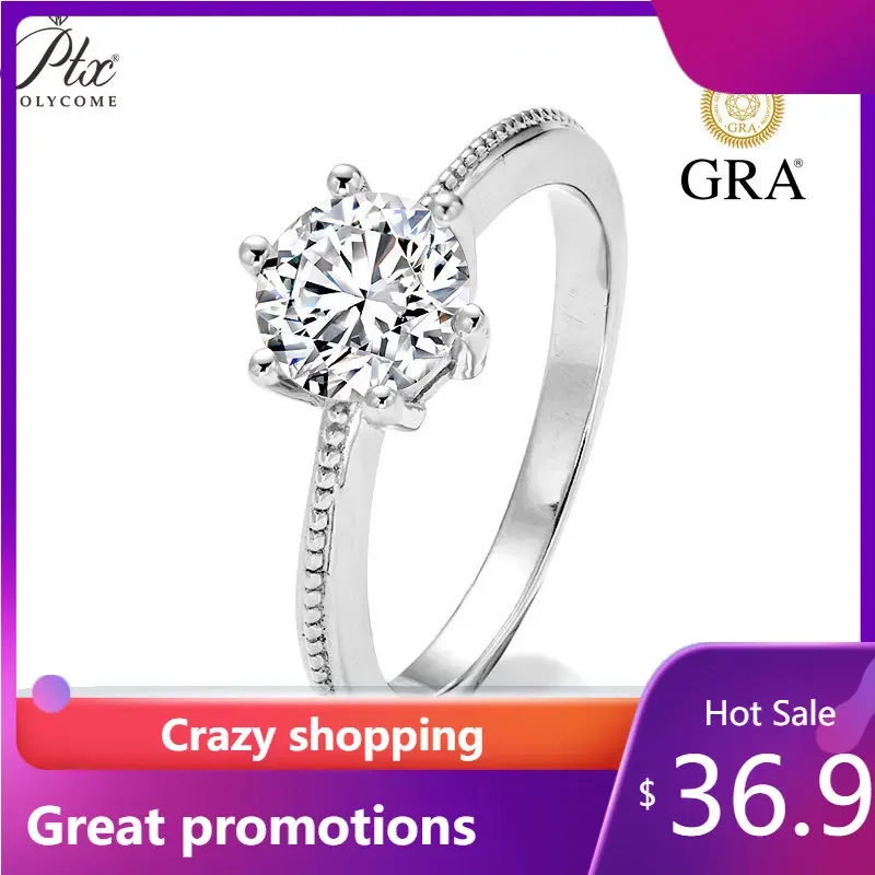 

PTX D Color VVS1 1ct with GRA 3EX Cut S925 Sliver Women's Diamond Moissanite Ring Dating Engagement Diamond Couple Rings Jewelry