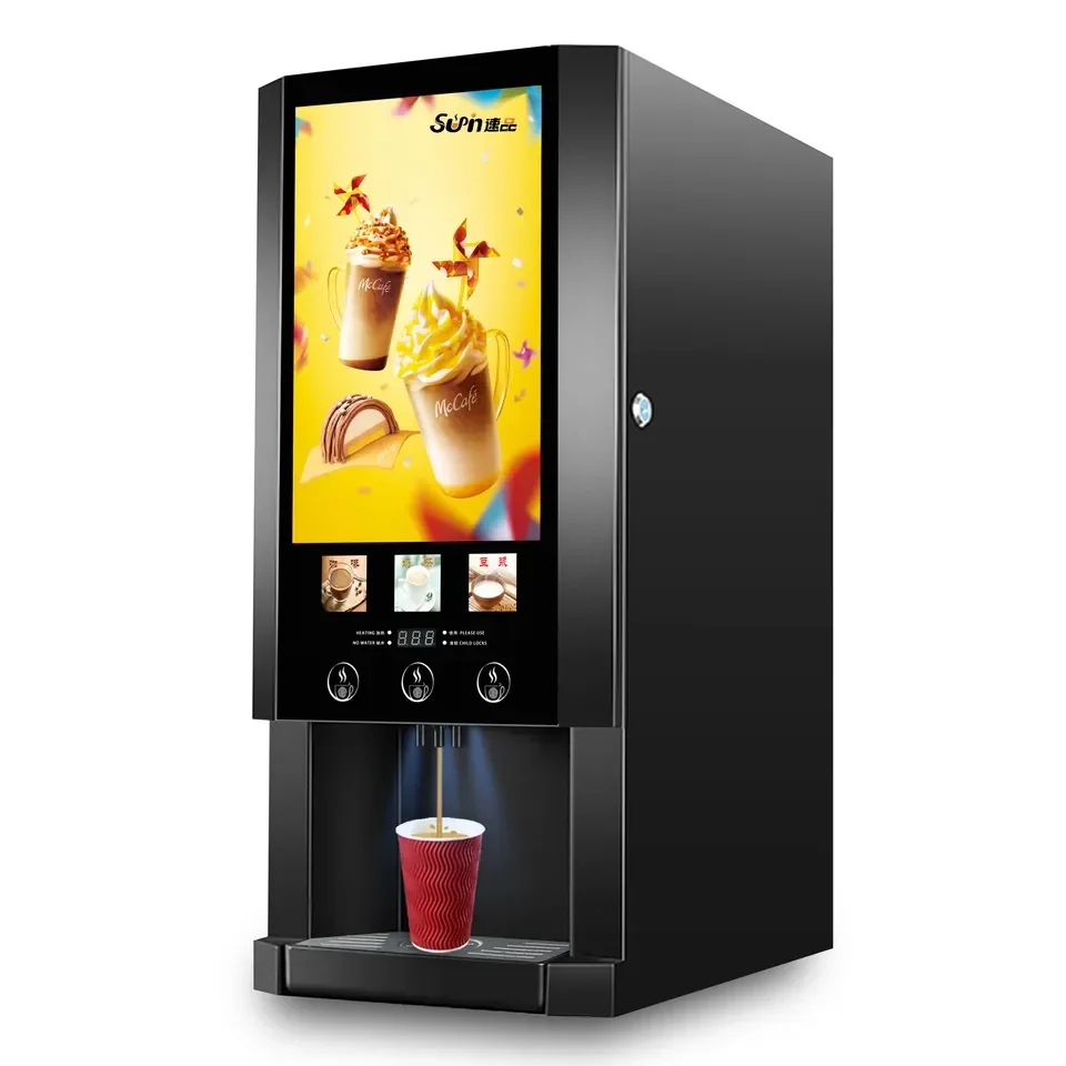 Desktop Commercial 3 Hot Flavors Instant Espresso Smart Automatic Roaster Grinder Coffee Machine Vending Machine