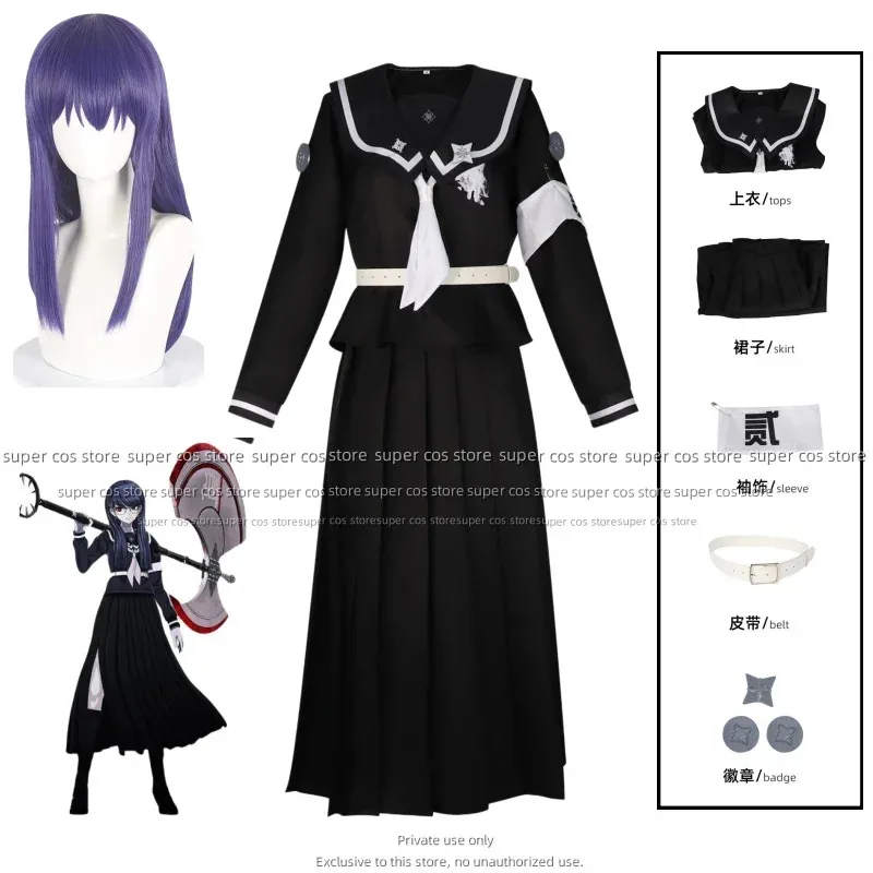 

LQThe Hundred Line Darumi Amemiya Cosplay Costume Black Skirt Headwear Belt Badge Sleeves Uniform JK Suit For Women Girls Carniv