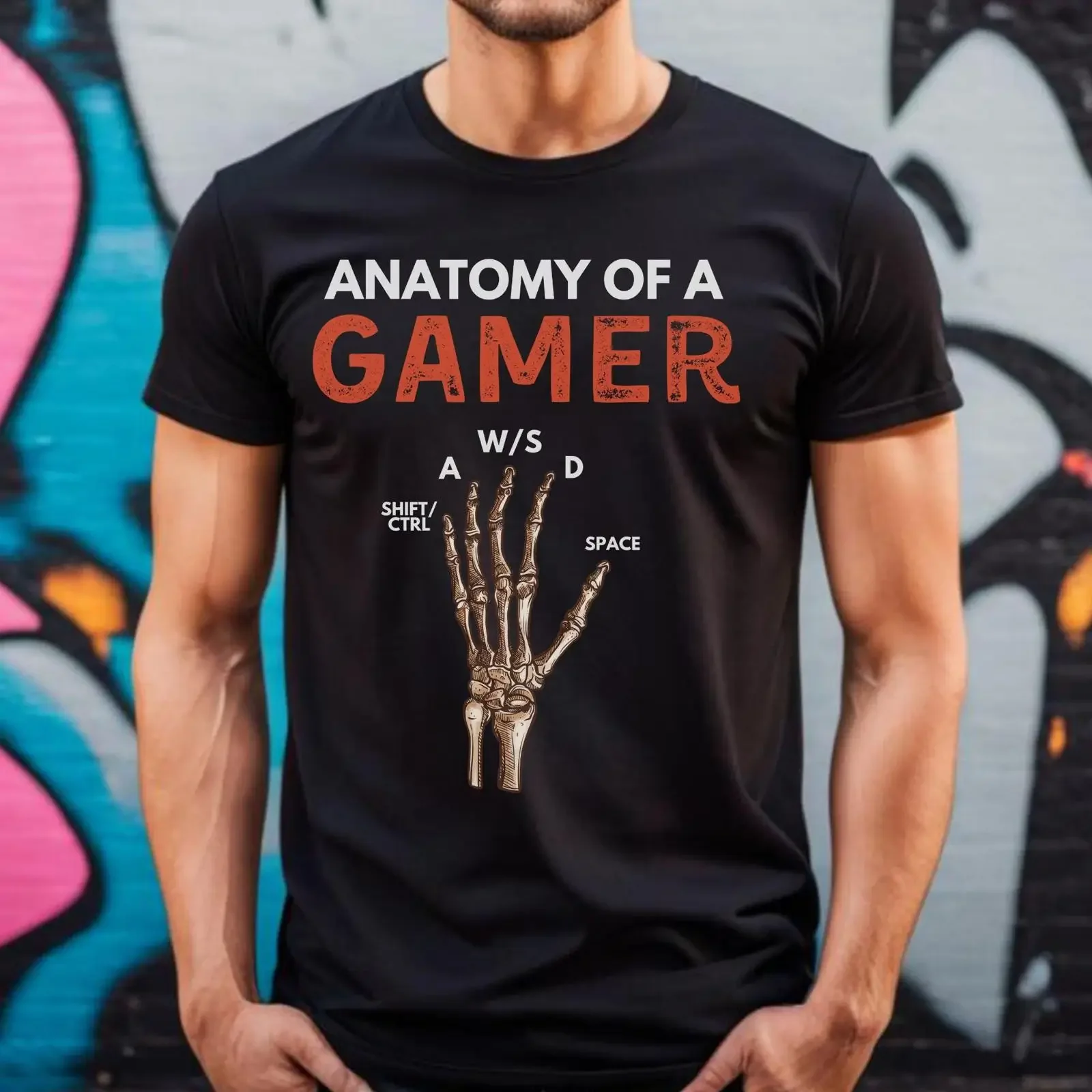 Anatomy of A Gamer Skeleton Hand Funny Gaming T Shirt Casual for Game Lover Boys vintage Washed Top For Everyday Wear Versatile