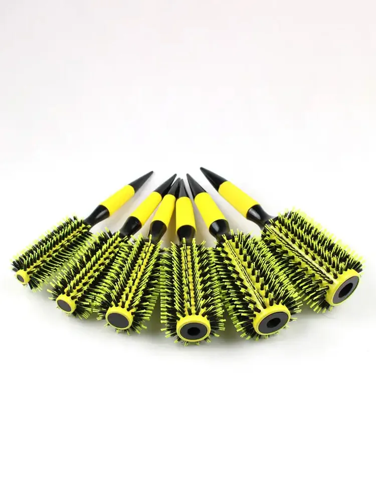Professional Round Wooden Hair Brush 6 Sizes Boar Bristle Mix Nylon Salon Women Hair Styling Tools Yellow Brazil Hair Curlerl