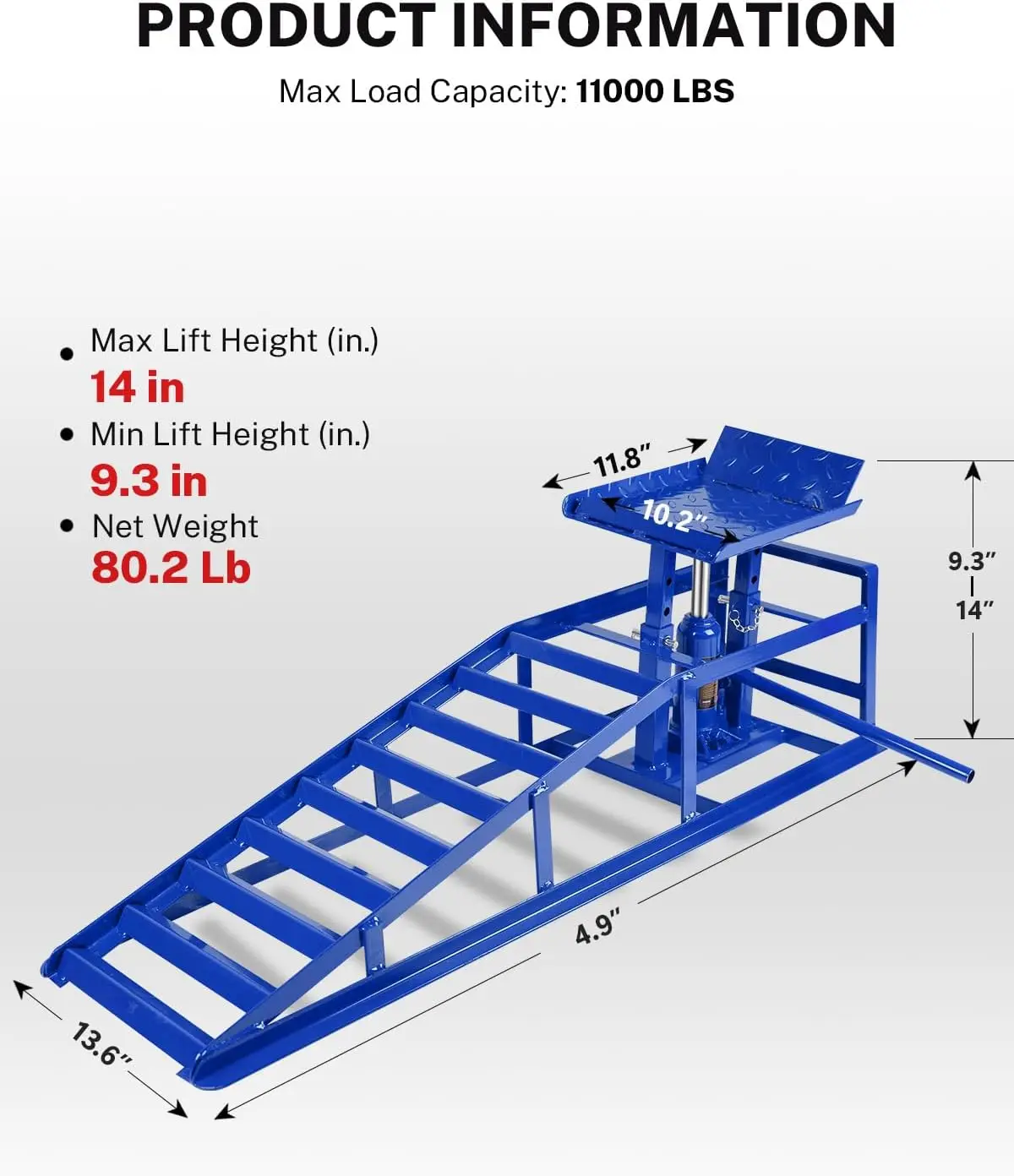 سلالم سيارة هيدروليكية متينة 5T سعة قابلة للتعديل 23.6-35.6 سم ارتفاع سلالم السيارة مع لوحة مثلثة غير قابلة للانزلاق سلسلة حلقية المسمار