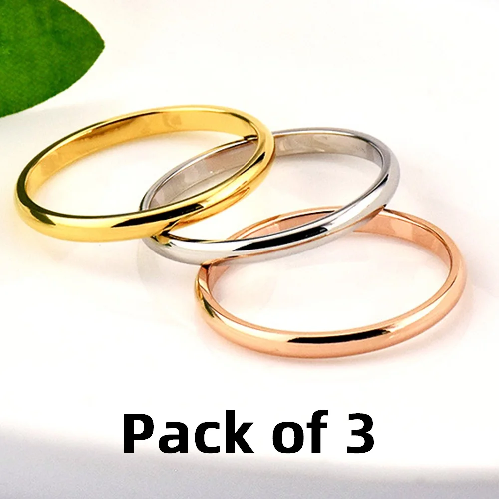 Pack of 3 Simple 2mm Thin Small Mini Women Rings Rose Silver Gold Color Stainless Steel Fashion Jewelry size 3 4 5 6 7 8 9 10