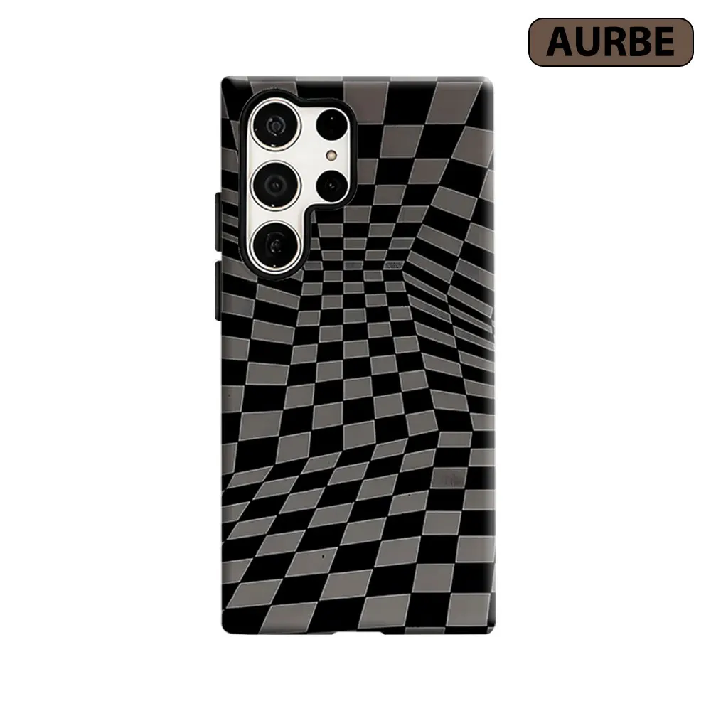 Twisted Checkerboard Phone Case For Samsung Galaxy S26 S25 S24 S23 Ultra Plus HD Hard Double Layer Film Cover