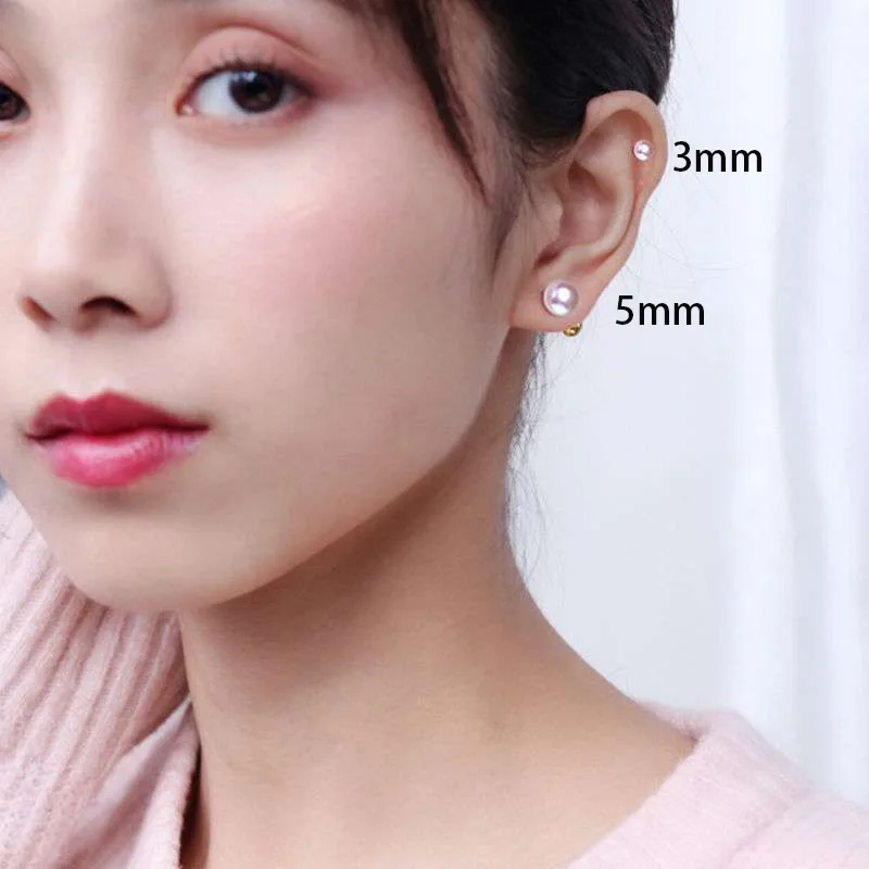 2 Buah Anting-Anting Kancing Telinga Mutiara Baja Tahan Karat untuk Wanita/Pria 3Mm 4Mm 5Mm Perhiasan Tindik Tulang Rawan Tragus