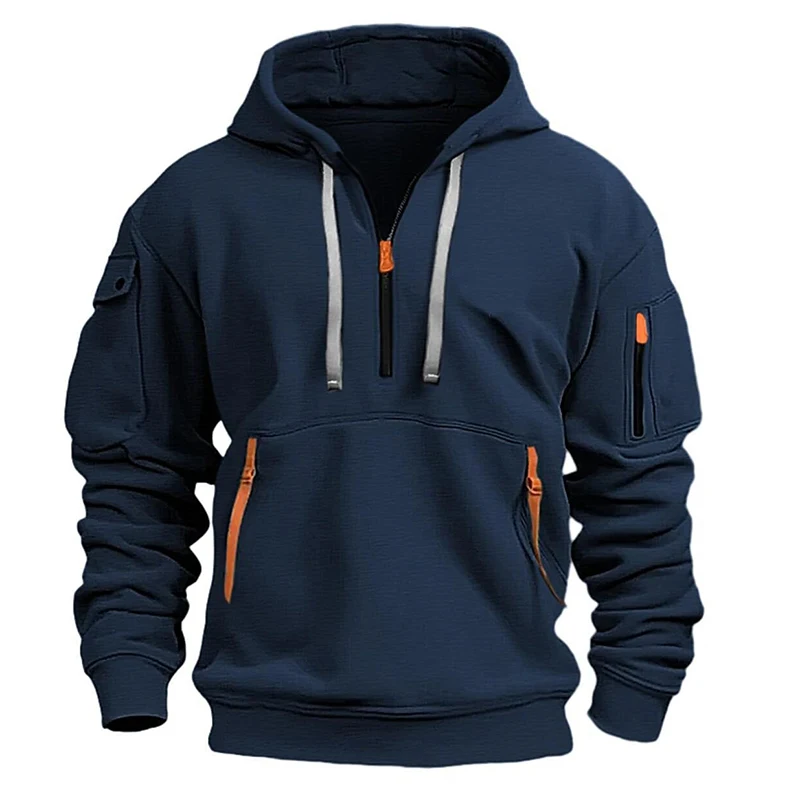 

Outdoor Mens Leisure Sport Pullover Multi Zipper Arm Pocket Hoodies Autumn Winter Fashion Hooded Men Loose Coat Sweatshirts Tops