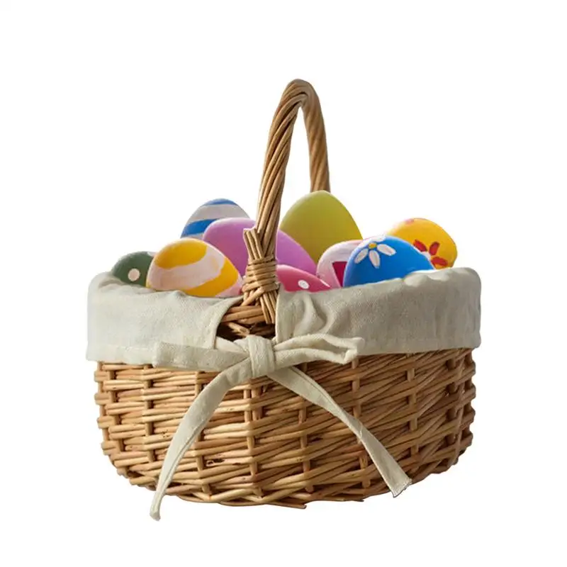 

Food Storage Basket Wicker Woven Basket for Easter Wicker Basket with Handle for Toys Cloth-Lined Empty Storage for Fruits