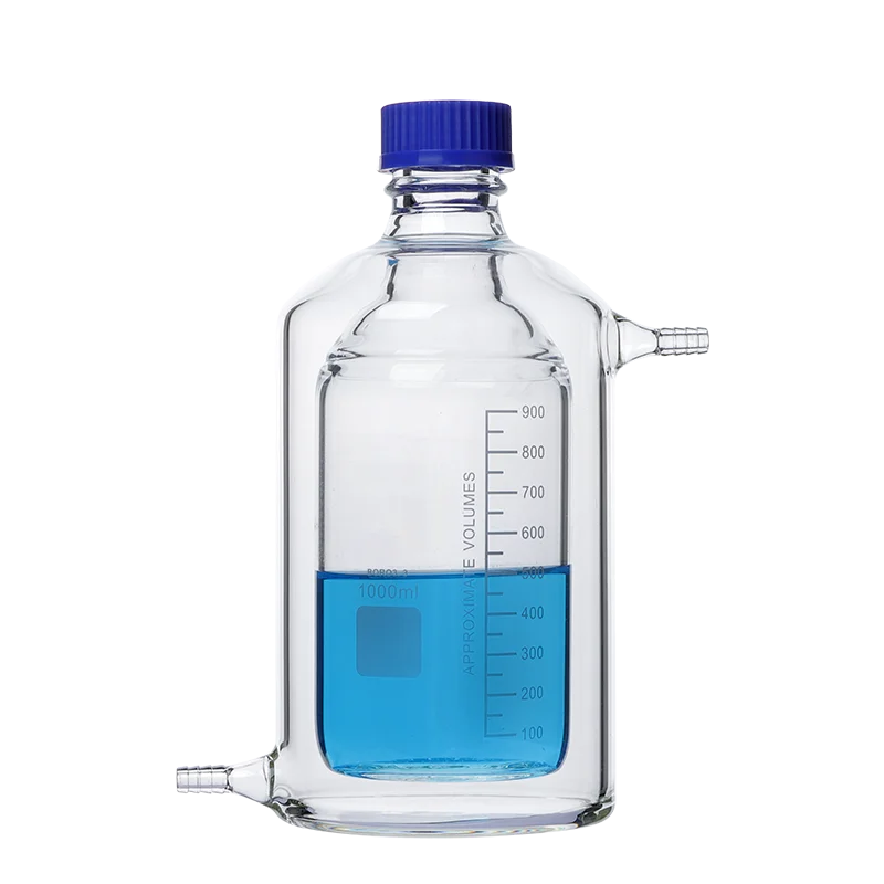 Jacket reagent bottle blue cap 100-3000ml borosilicate double-layer wire reagent bottle GL45/GL80 PP cap flat bottom flask