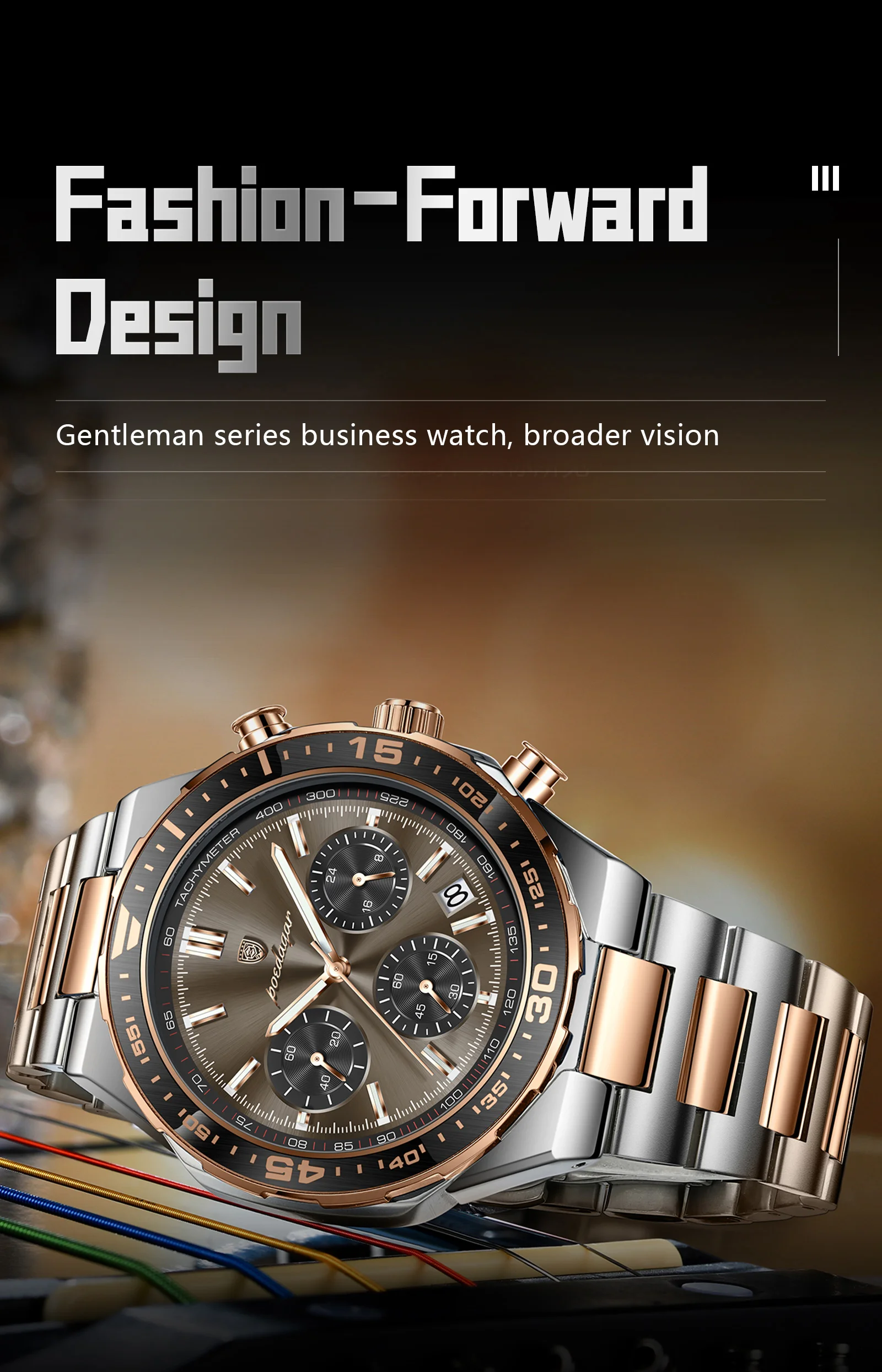 POEDAGAR Luxus Mode Herrenuhr Wasserdicht Leuchtend Quarz Sportuhr Datum Chronograph Business Herrenuhren Männliche Armbanduhr – Detail 7
