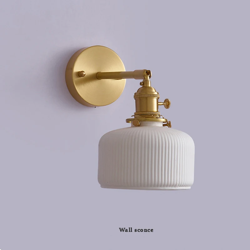 Fumi Modern Wall Sconce Lamps Lighting Fixture,White ceramics Wall lamp with Copper lamp Holder for Living Room Bedroom Bedsi