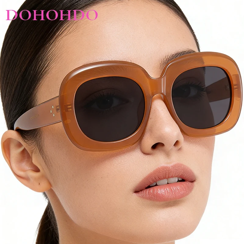 

Trend Sunglasses Women Men Square Rice Nail Big Frame Design Retro Thick Casual Fashion Outdoor Travel Sun Glasses Female UV400