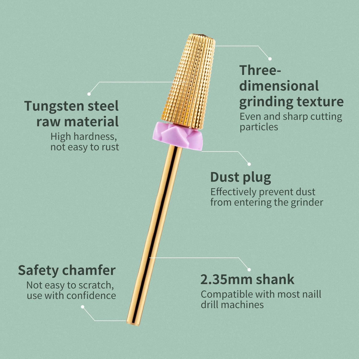 5 in 1 Wolfram Carbid Nagel bohrer Fräser Fräser zum Entfernen von Nagellack UV Gel konisch Sicherheit End schnitt Maniküre Werkzeuge golden