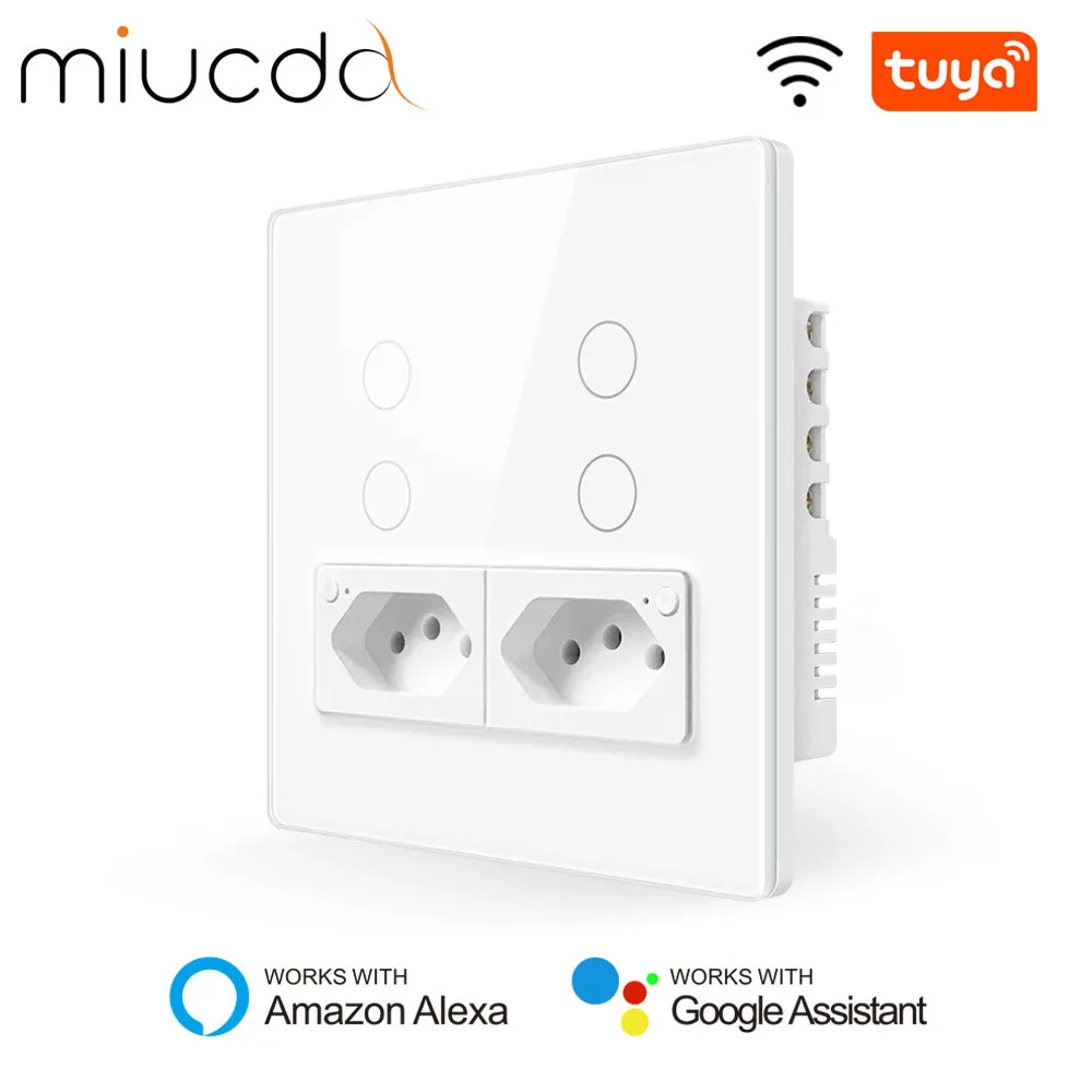 MIUCDA Tuya WiFi Smart Wall Switch And Socket 16A Standard 4 Gang 4 Buttons Smart Light Switch Works With Alexa Google Home