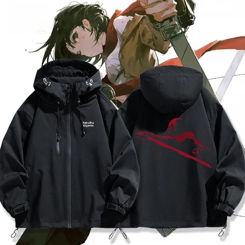 進撃の巨人-フリーダムウィング-スリーハットジャケット-アウター-メンズ-春秋冬-ルーズフィット-防風-ジッパー開閉-フード付き